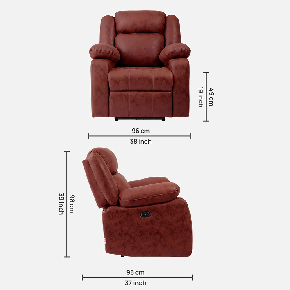 Avalon Motorized Electric Powered Crimson Red Suede Recliner - Image 6