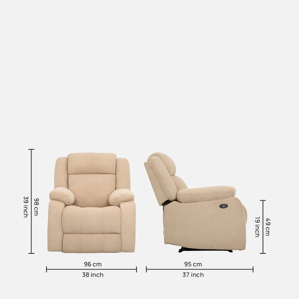 Avalon Motorized Electric Powered Beige Fabric Recliner - Image 6