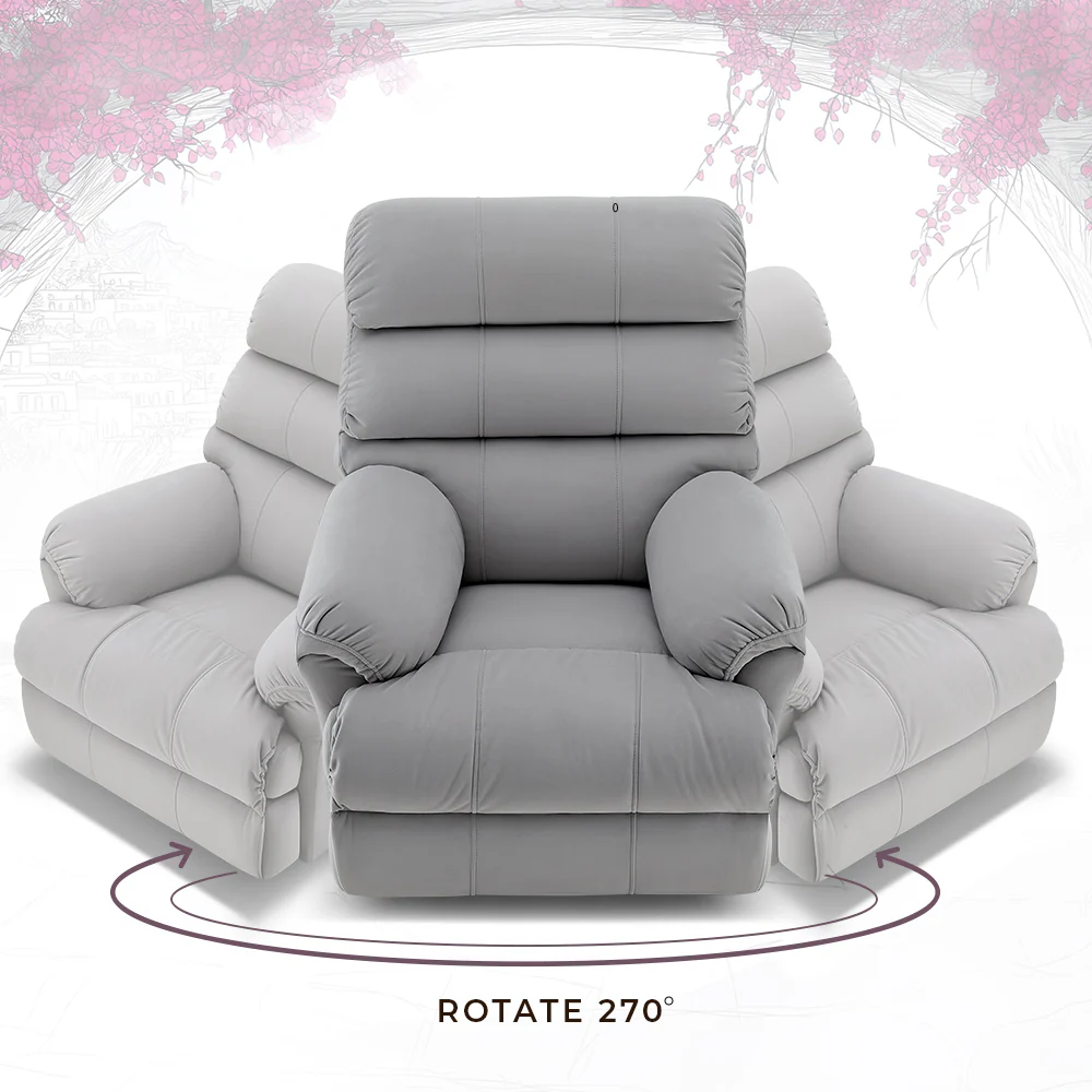 Avalon Posture Pro Rocking & Rotating Single Seater Fabric Recliner, Grey, Motorized - Image 4