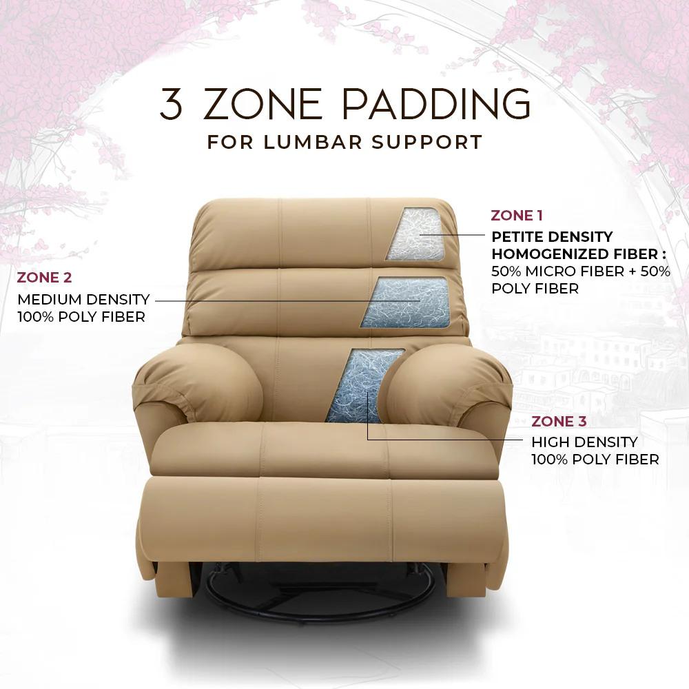 Avalon Posture Pro Rocking & Rotating Single Seater Premium Leatherette Recliner, Beige, Motorized - Image 5