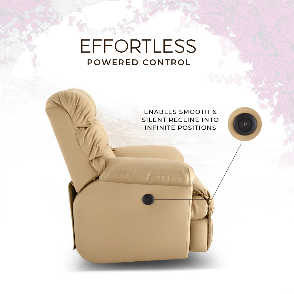 Avalon Posture Pro Rocking & Rotating Single Seater Premium Leatherette Recliner, Beige, Motorized - Image 8