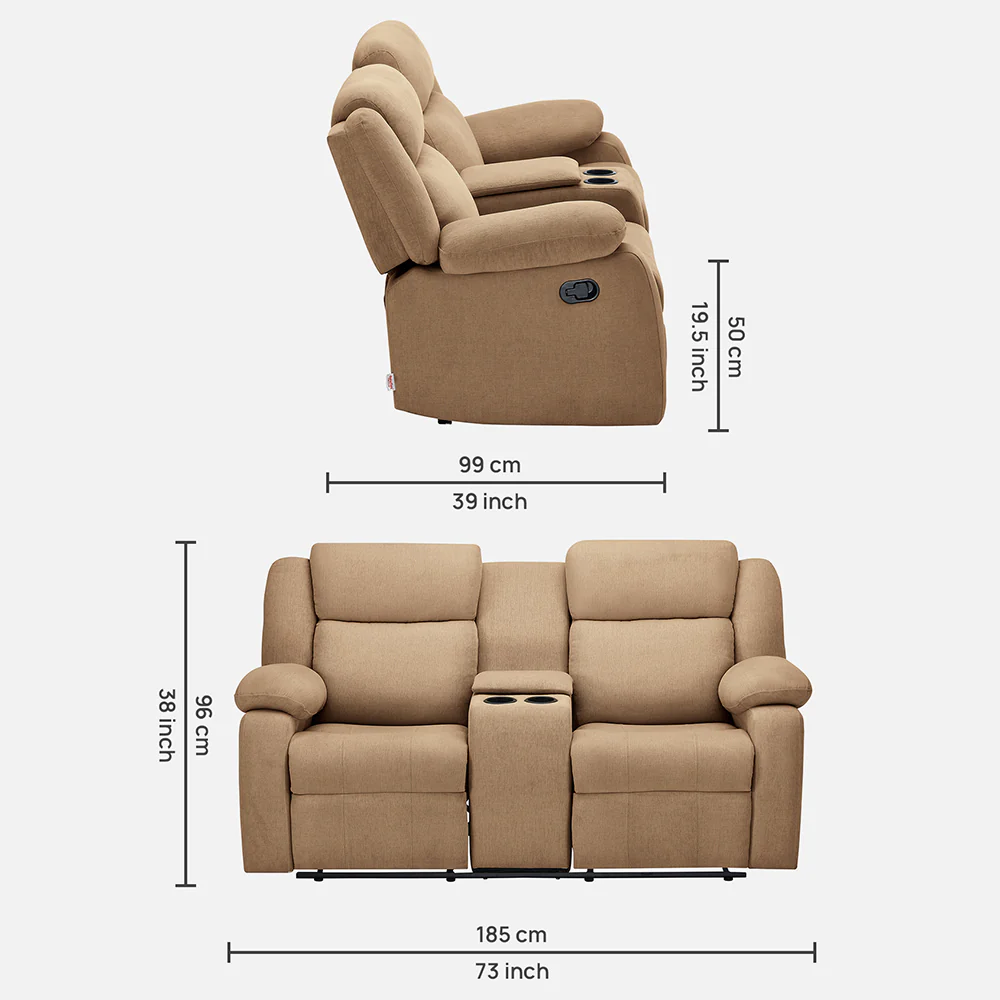 Avalon Twin Plaster Brown Fabric Recliner 2 Seater - Image 4