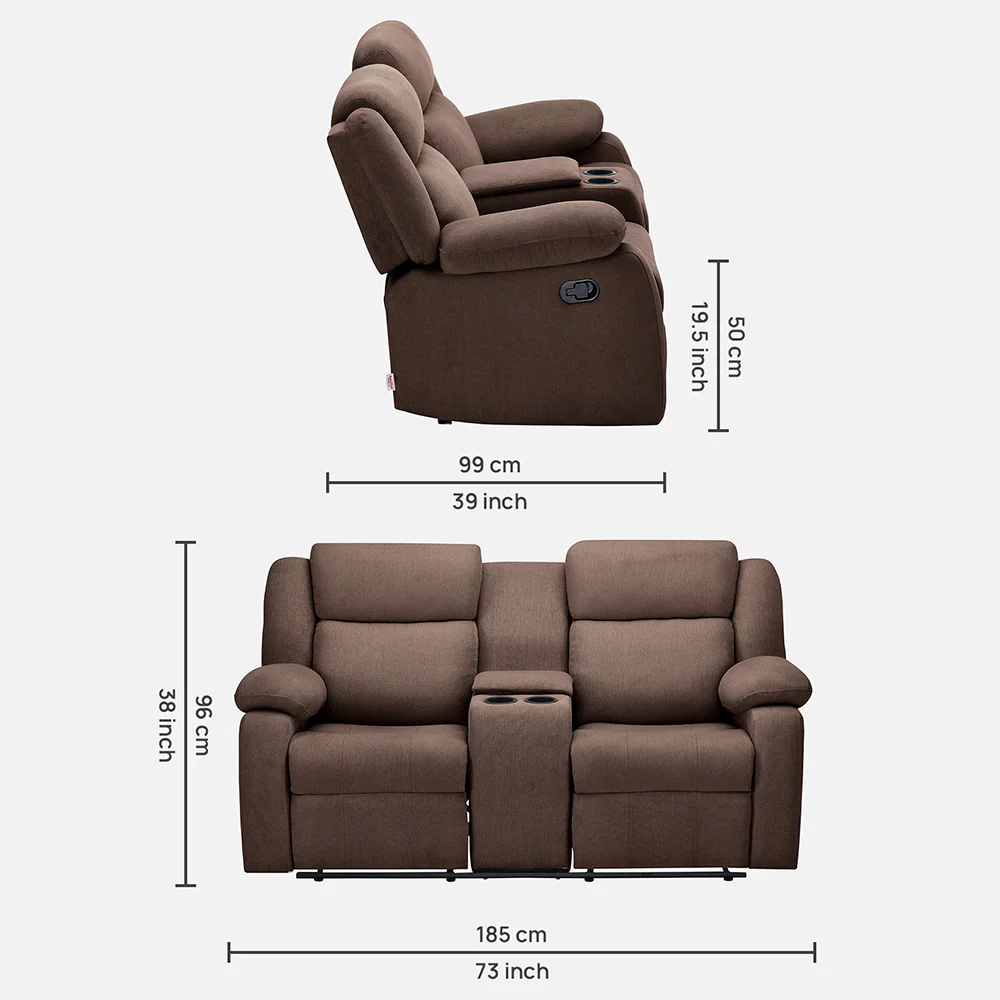 Avalon Twin Saddle Brown Fabric Recliner 2 Seater - Image 6