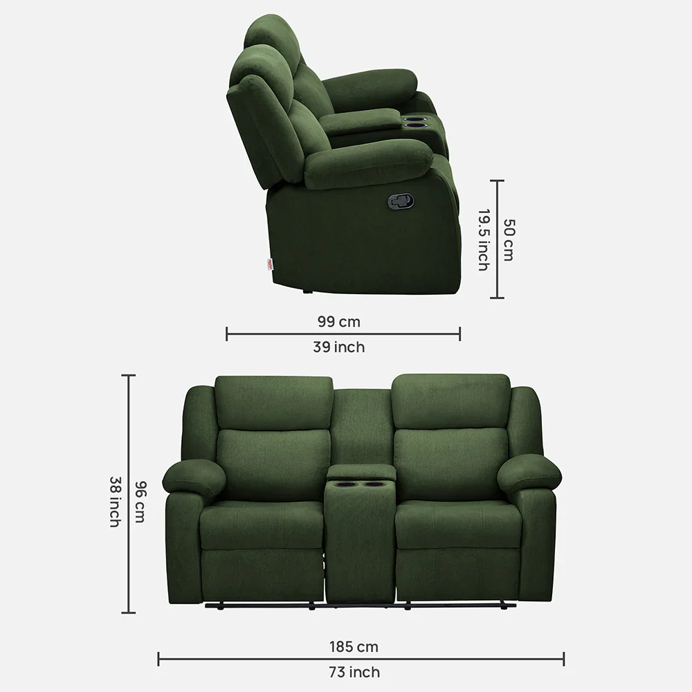 Avalon Twin Sap Green Fabric Recliner 2 Seater - Image 6