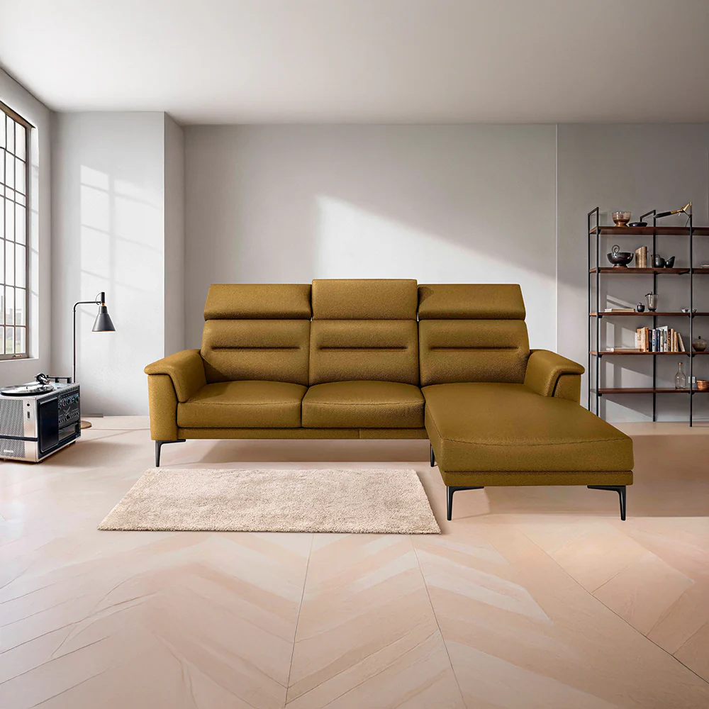 Cresendo 2 Seater with LH Lounger Leatherette fabric - Golden Orange