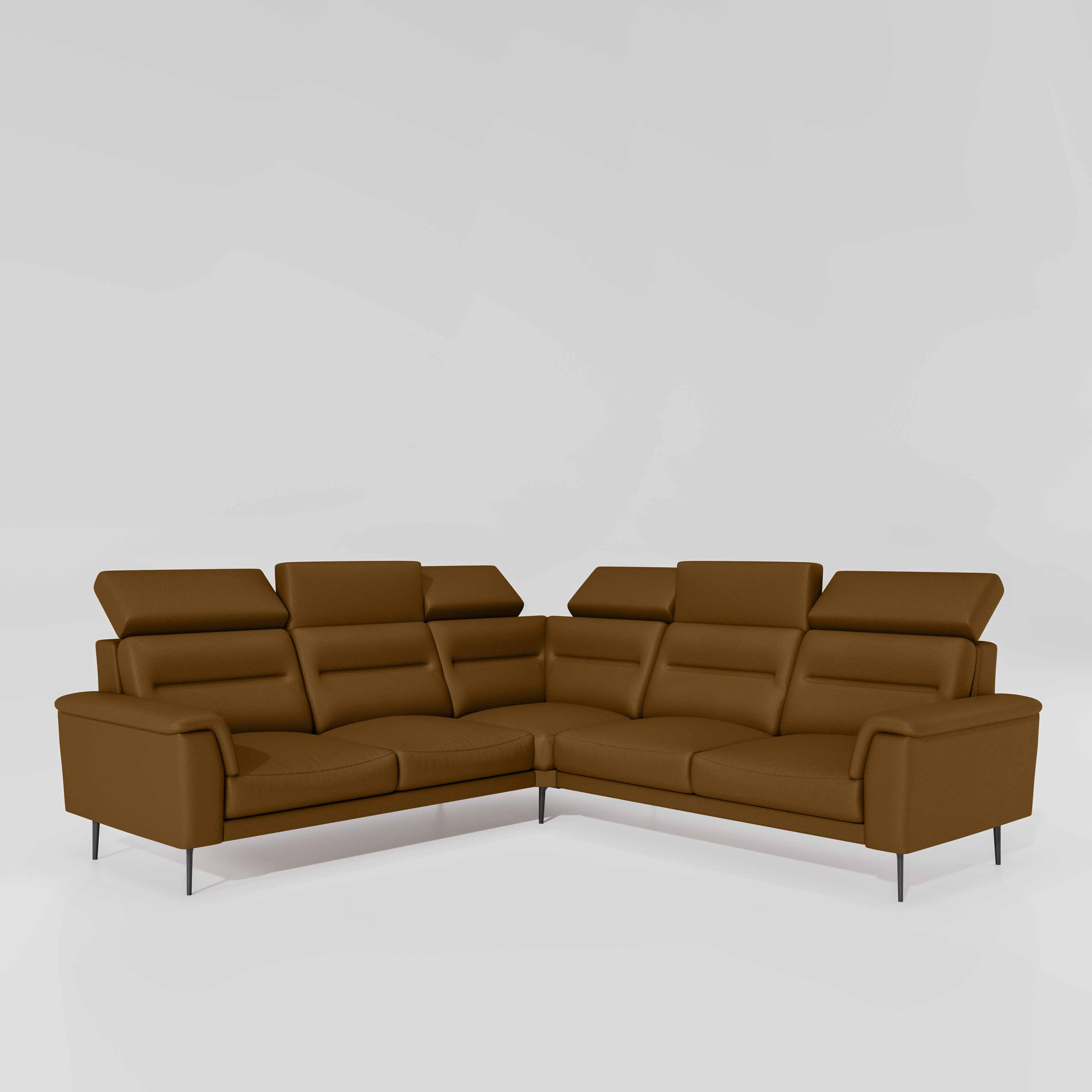 Crescendo 2 Seater + Corner + 2 Seater Leatherette Fabric - Tobacco Brown - Image 3