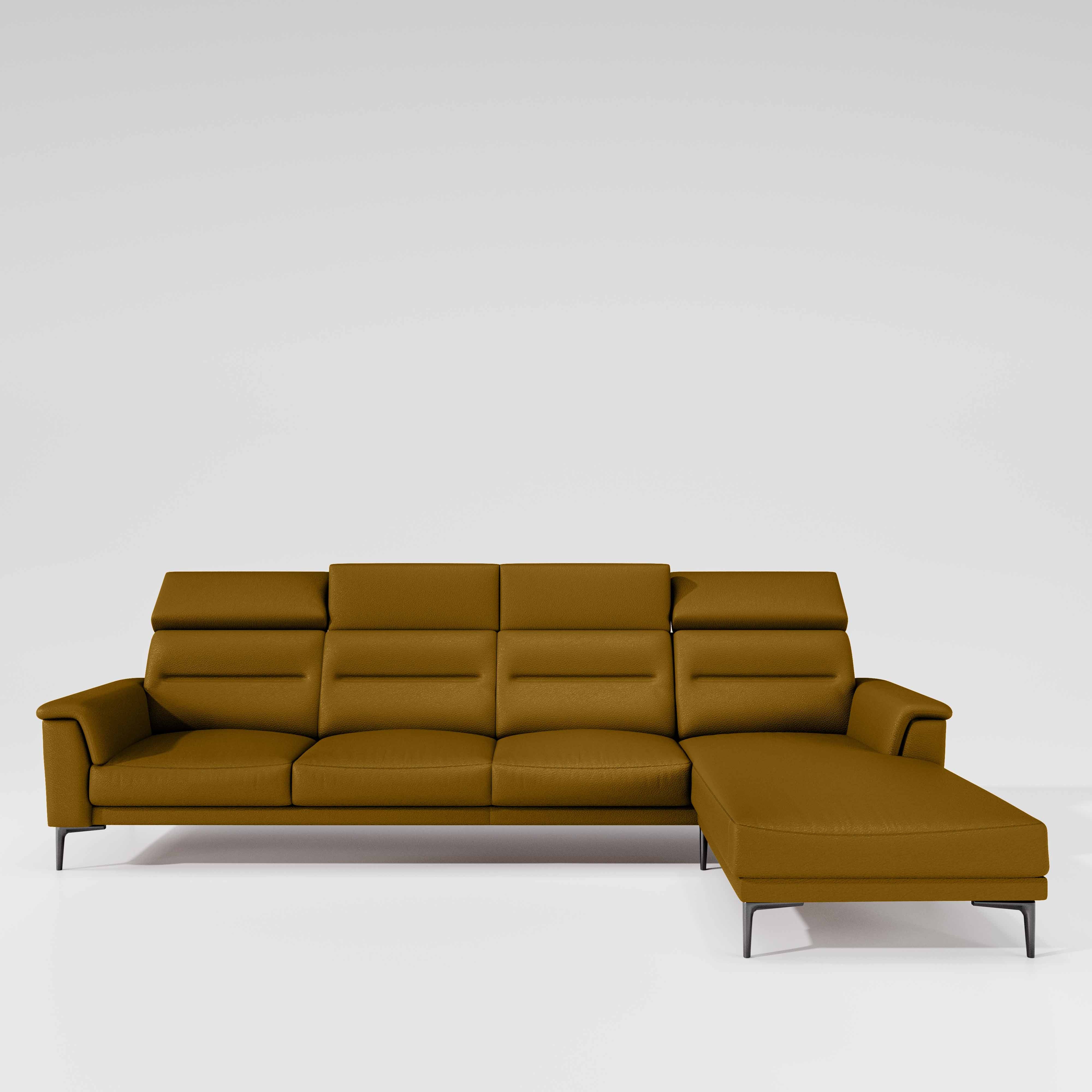 Cresendo 3 Seater with RH Lounger Leatherette fabric - Golden Orange - Image 2