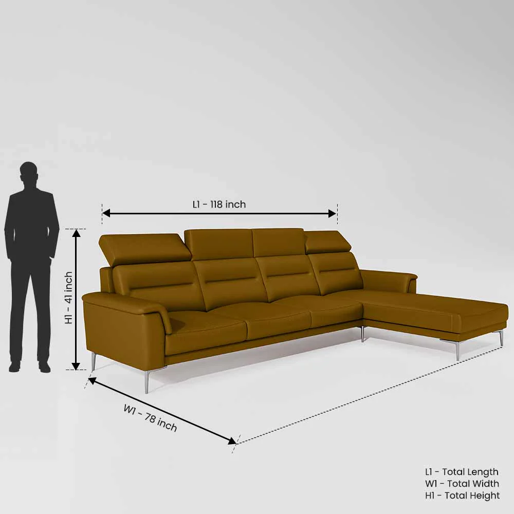 Cresendo 3 Seater with RH Lounger Leatherette fabric - Golden Orange - Image 3