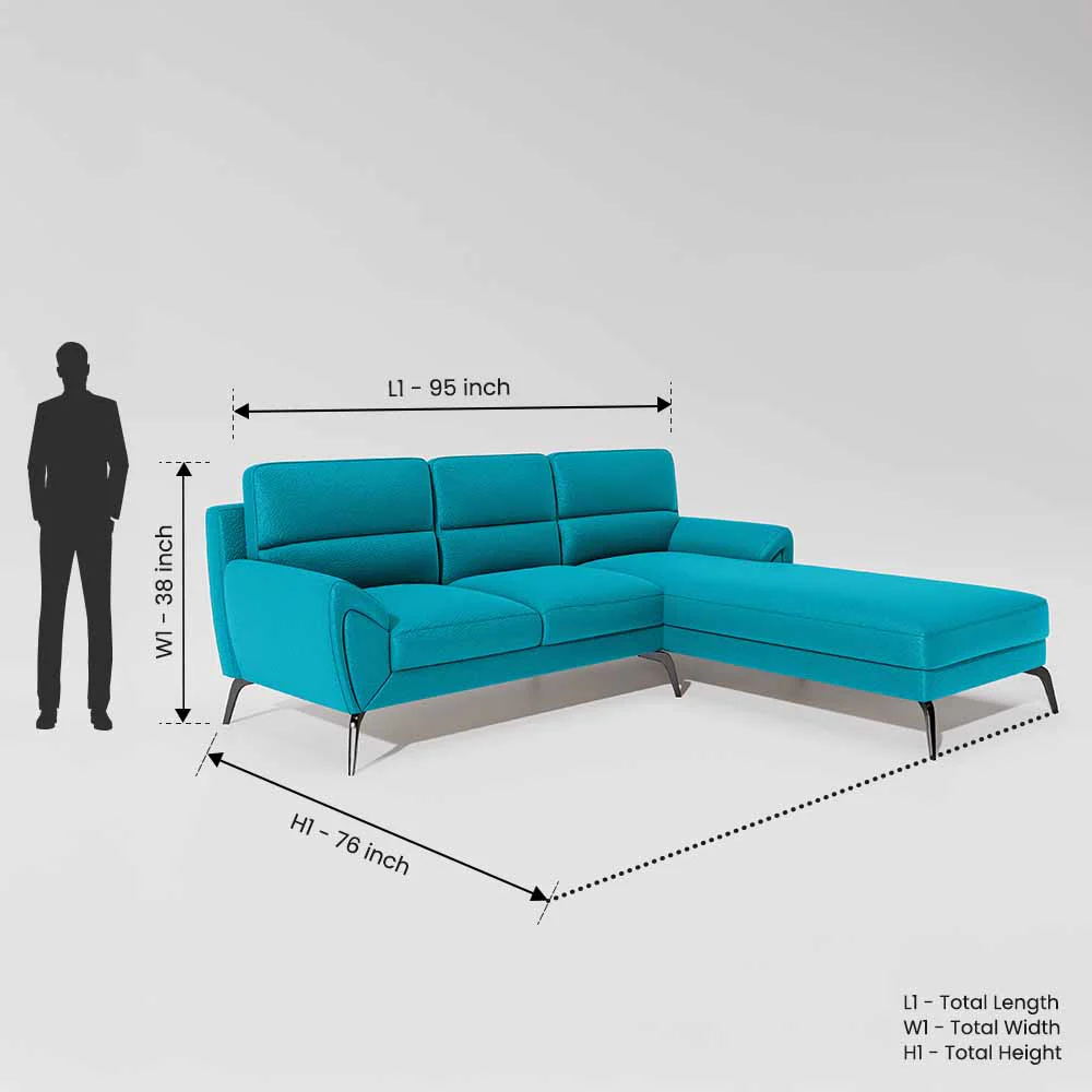 Octave 2 Seater Sofa with LH Lounger Suede Fabric - Celestial Blue - Image 6