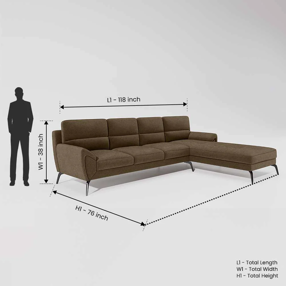 Octave 3 Seater with LH Lounger Water & Stain Repellent Fabric - Dark Earth - Image 7