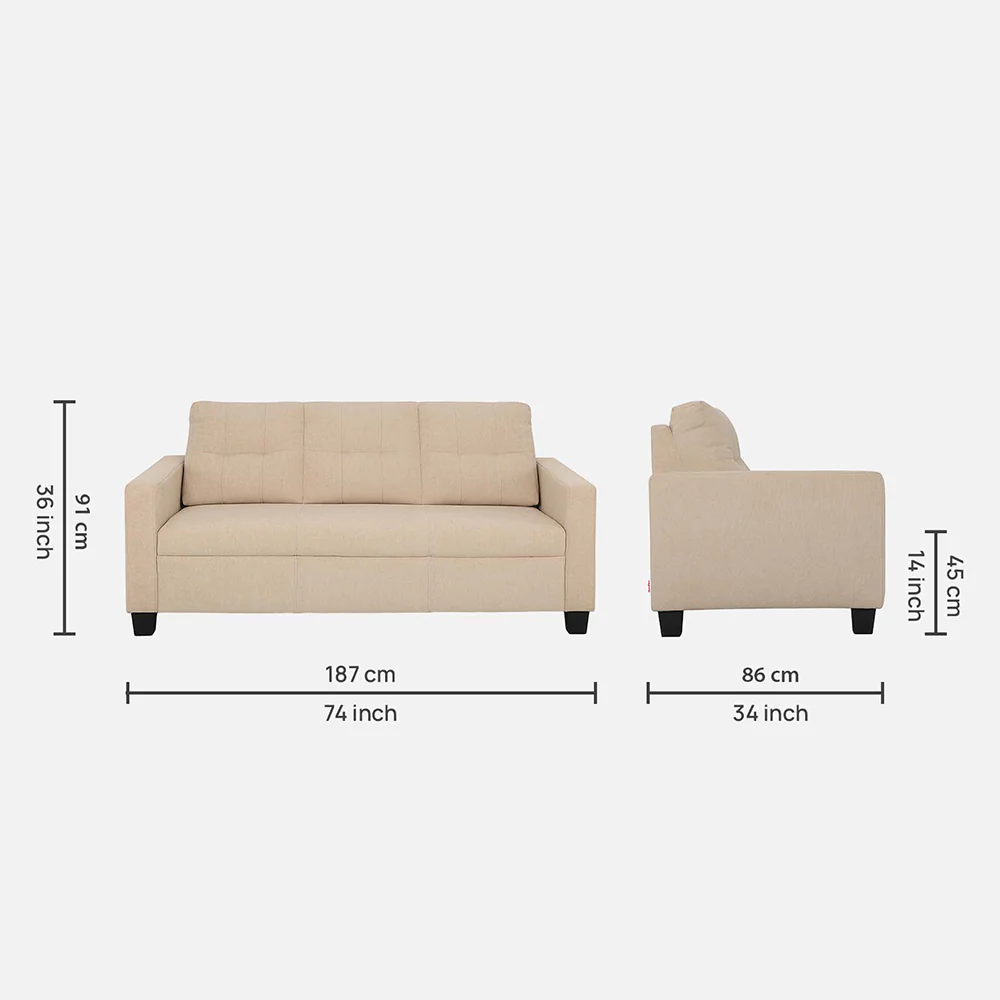 Ease Beige Fabric 3 Seater Sofa - Image 4