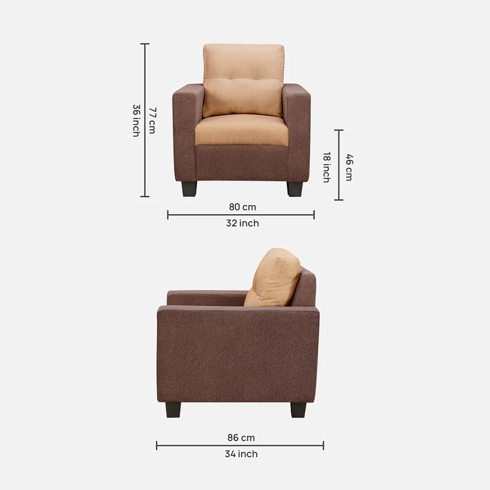 Ease Sand Brown Fabric 1 Seater Sofa - Image 4