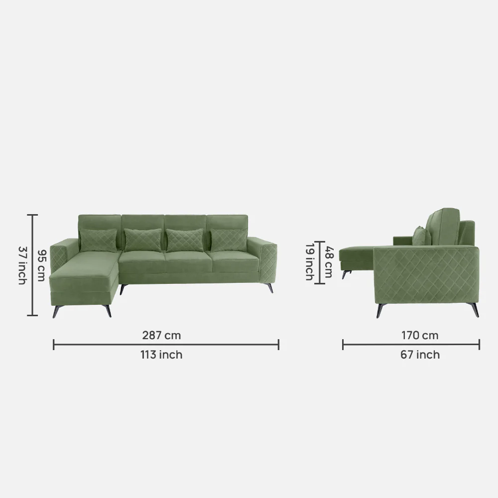Eden Jade Green Fabric 3 Seater Sofa With Lounger - Image 4