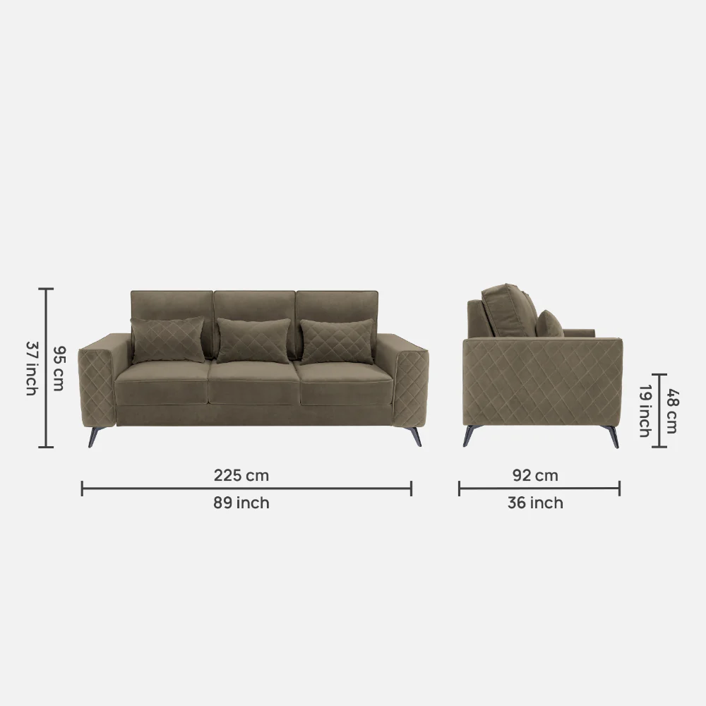 Eden Quartz Brown Fabric 3 Seater Sofa - Image 4