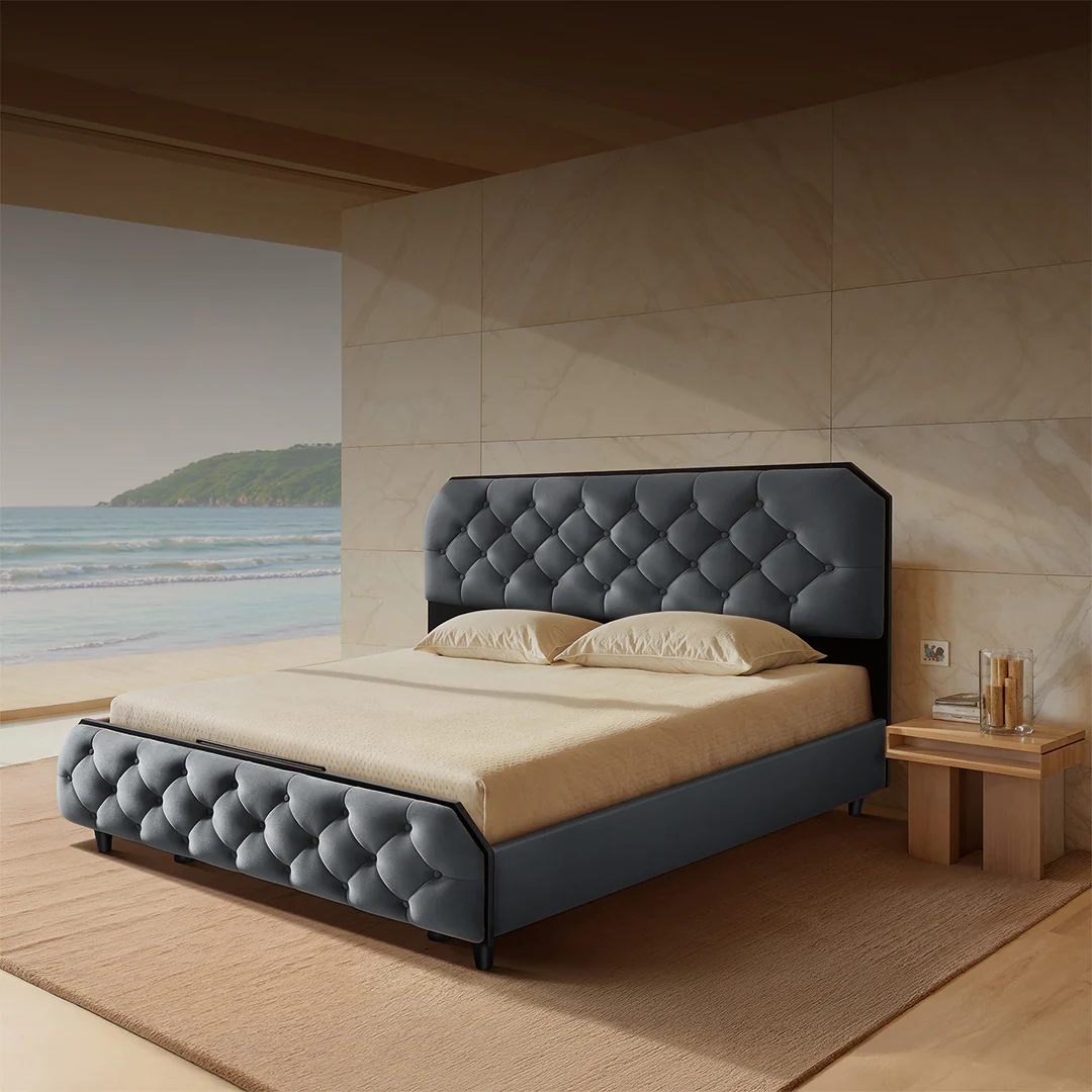 Serene Stormy Weather Upholstered Bed - Grey - Image 6