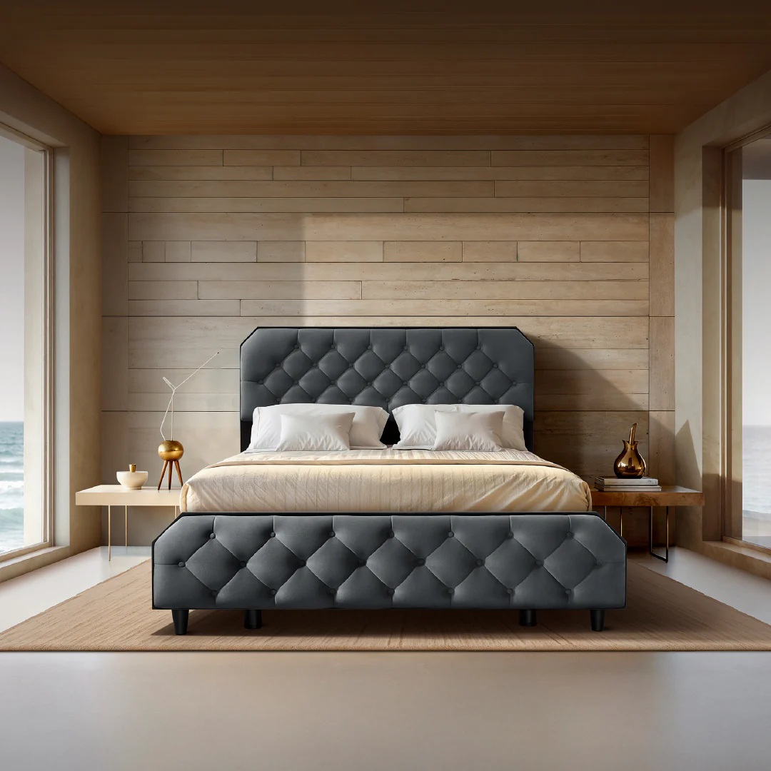 Wave Plus Adjustable Bed Serene Upholstered Bed (Grey)+ Wave Kinect Reva Mattress 8"(20.3cm)