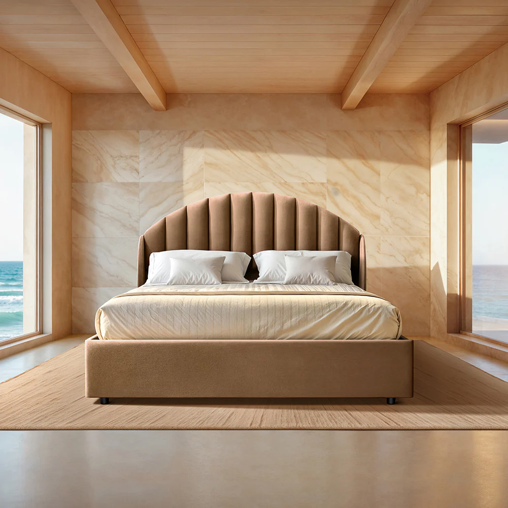 Wave Twin Adjustable Bed with Celeste Brown (Tiger's Eye) Upholstered Bed with Quboid 8" (20.3 cm) and 2 Fitted Bedsheets