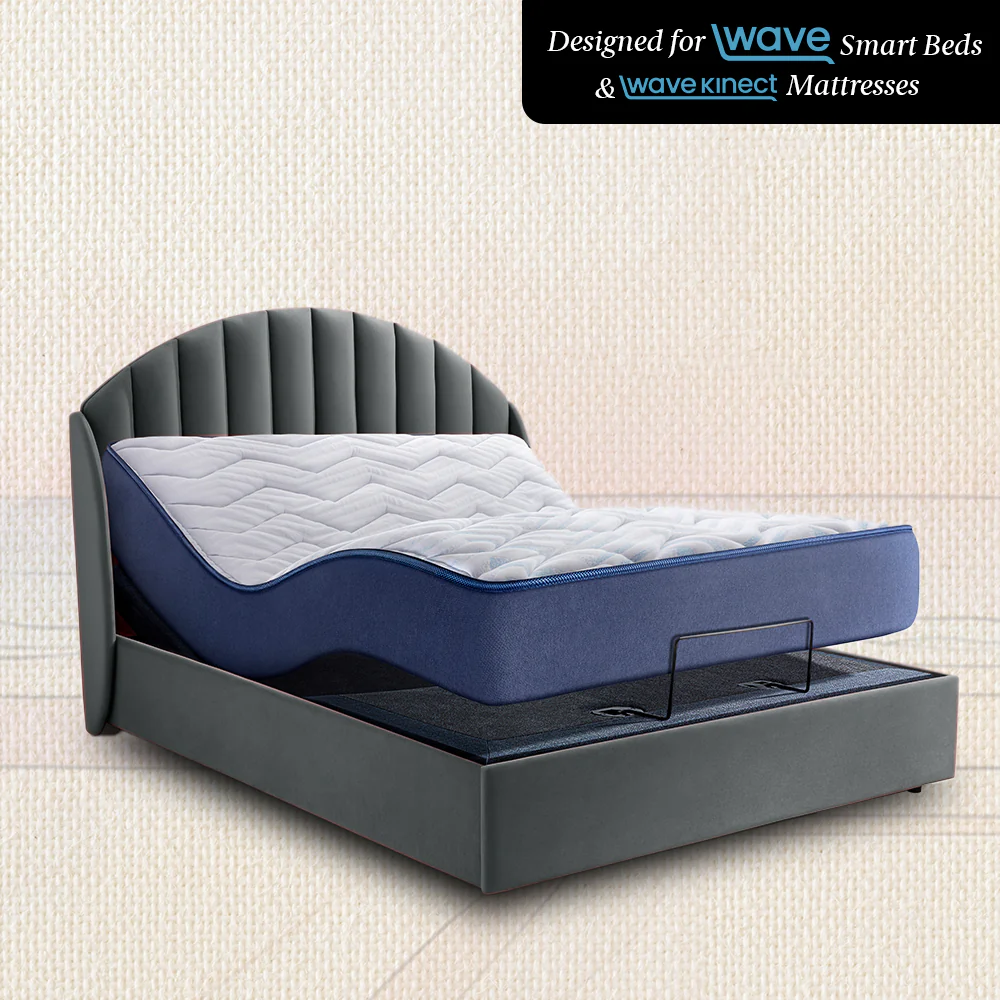Wave Twin Adjustable Bed with Celeste Grey (Stormy Weather) Upholstered Bed with Quboid 8" (20.3 cm) and 2 Fitted Bedsheets - Image 4
