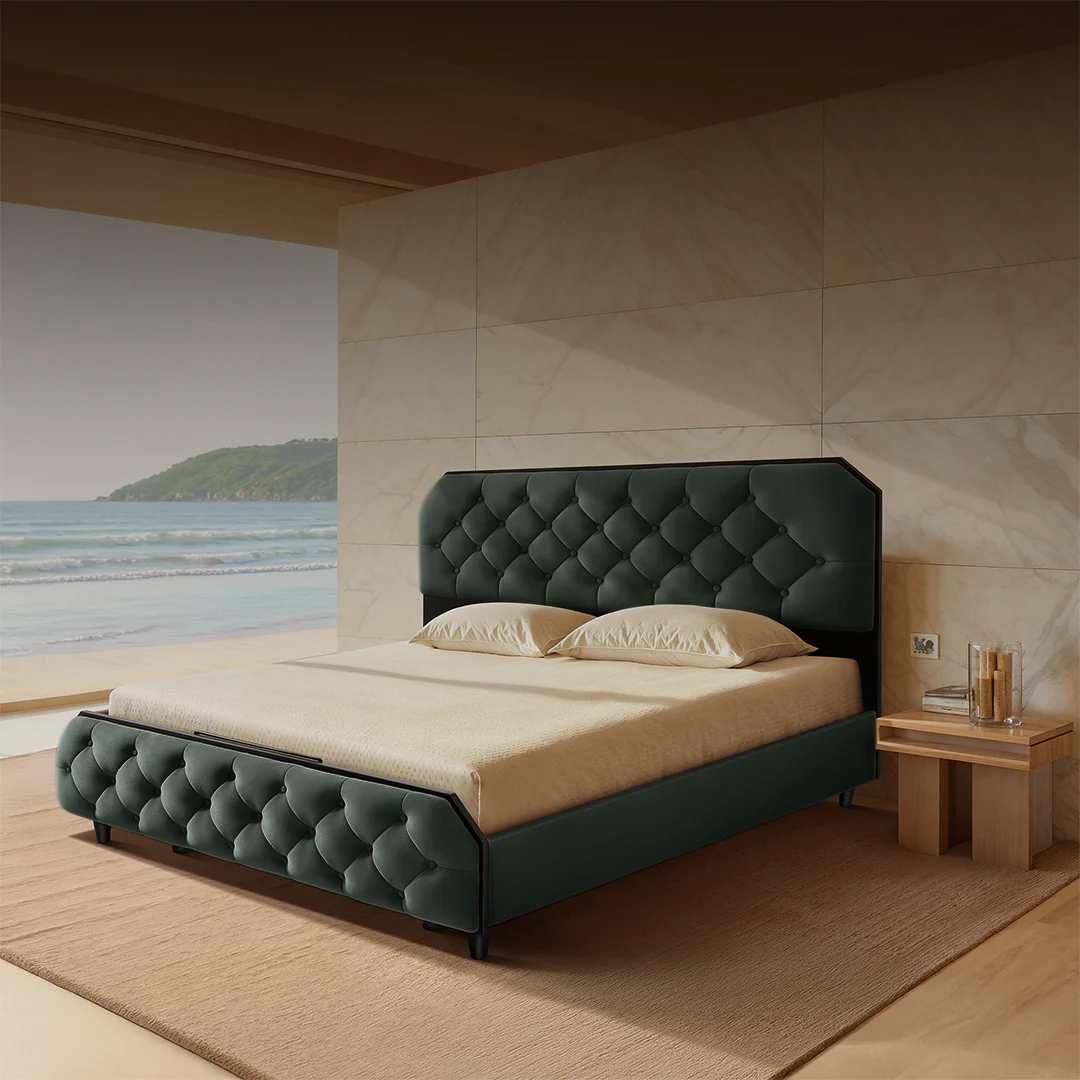 Wave Twin Adjustable Bed with Serene Green (Mountain View) Upholstered Bed with Quboid 8" (20.3 cm) and 2 Fitted Bedsheets - Image 2