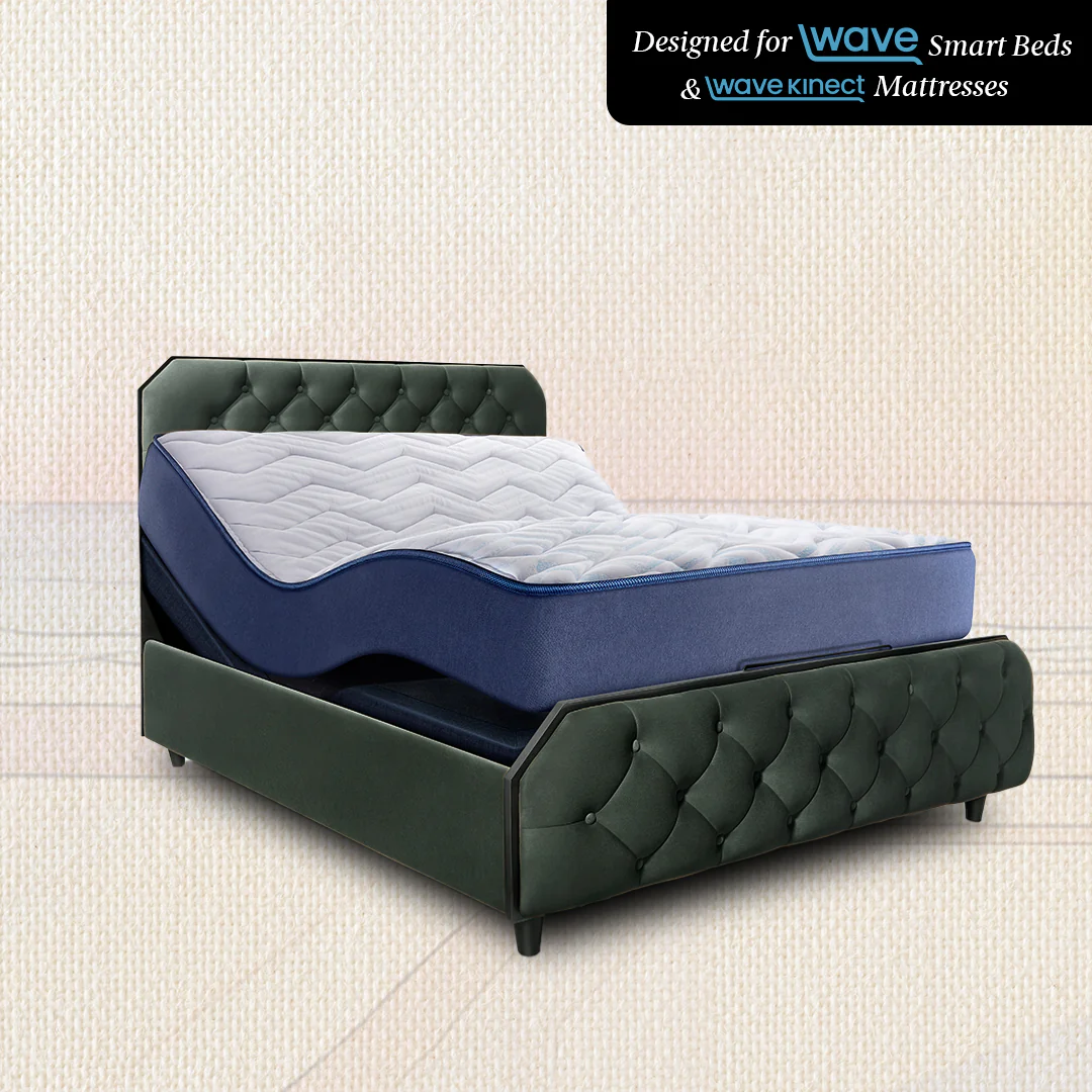 Wave Twin Adjustable Bed with Serene Green (Mountain View) Upholstered Bed with Quboid 8" (20.3 cm) and 2 Fitted Bedsheets - Image 4