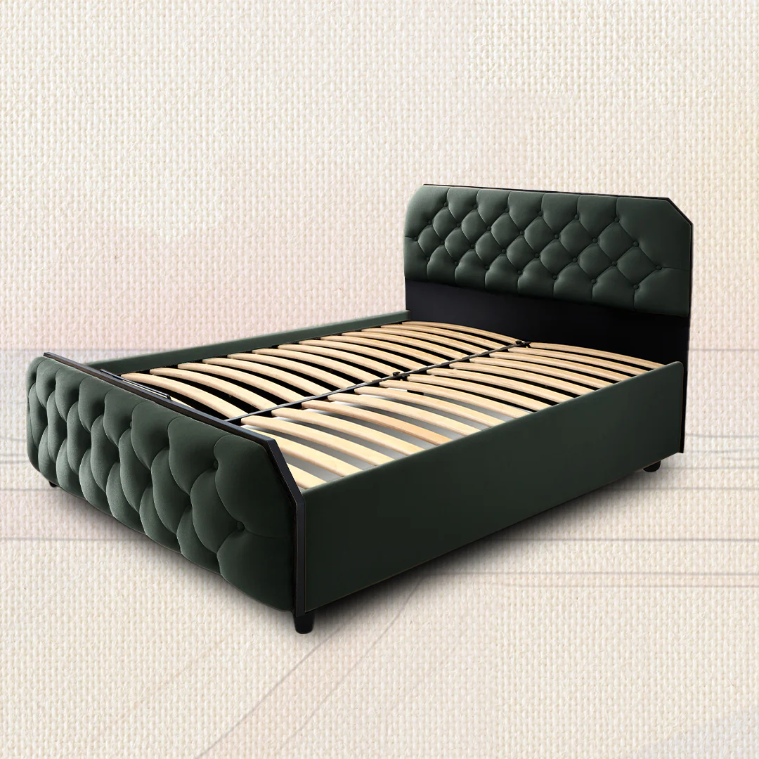Wave Twin Adjustable Bed with Serene Green (Mountain View) Upholstered Bed with Quboid 8" (20.3 cm) and 2 Fitted Bedsheets - Image 9