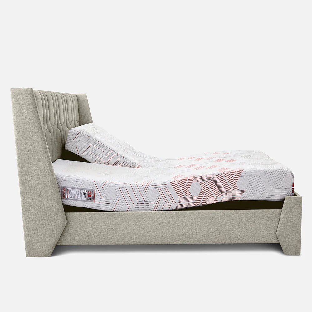 Wave Twin Adjustable Bed with Tranquil Beige ( Sea Shell )Upholstered Bed, Mattress, and 2 Fitted Bedsheets - Image 9