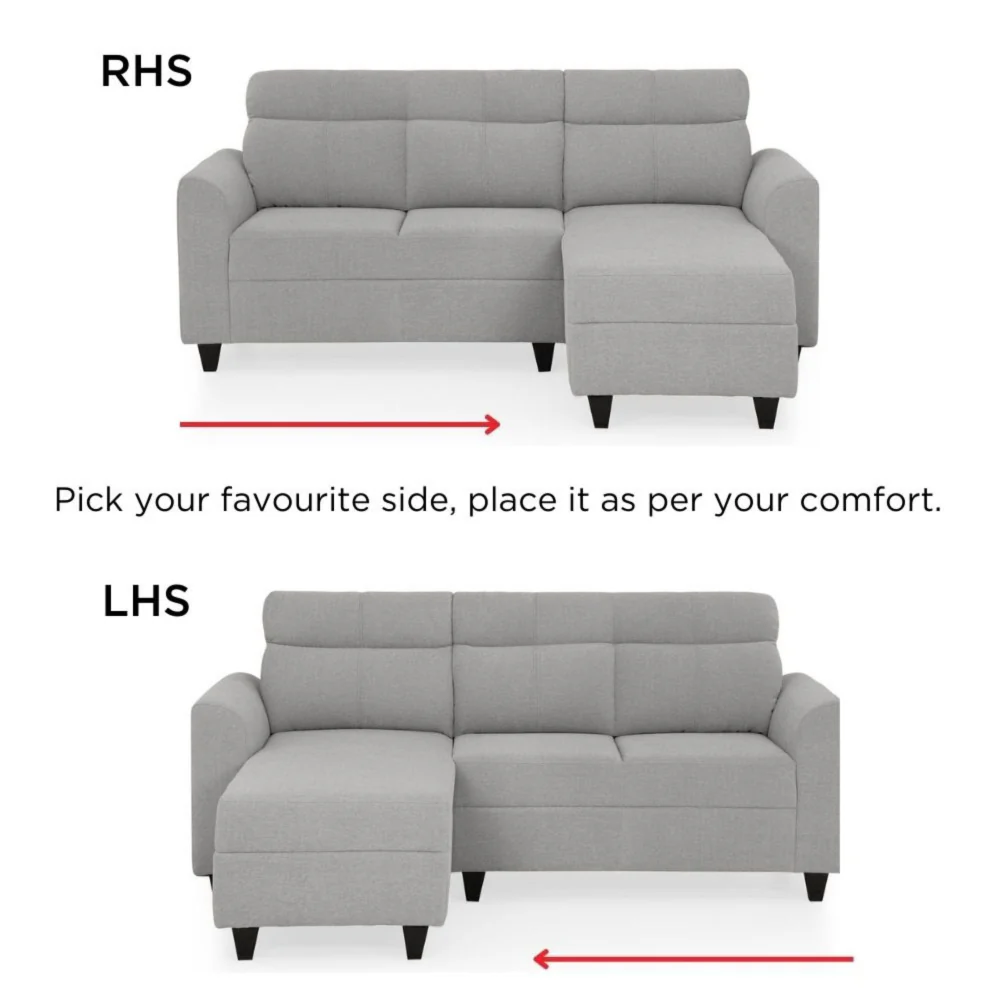 Zivo Plus Cloudy Gray Fabric 2 Seater Sofa with Lounger - Image 11