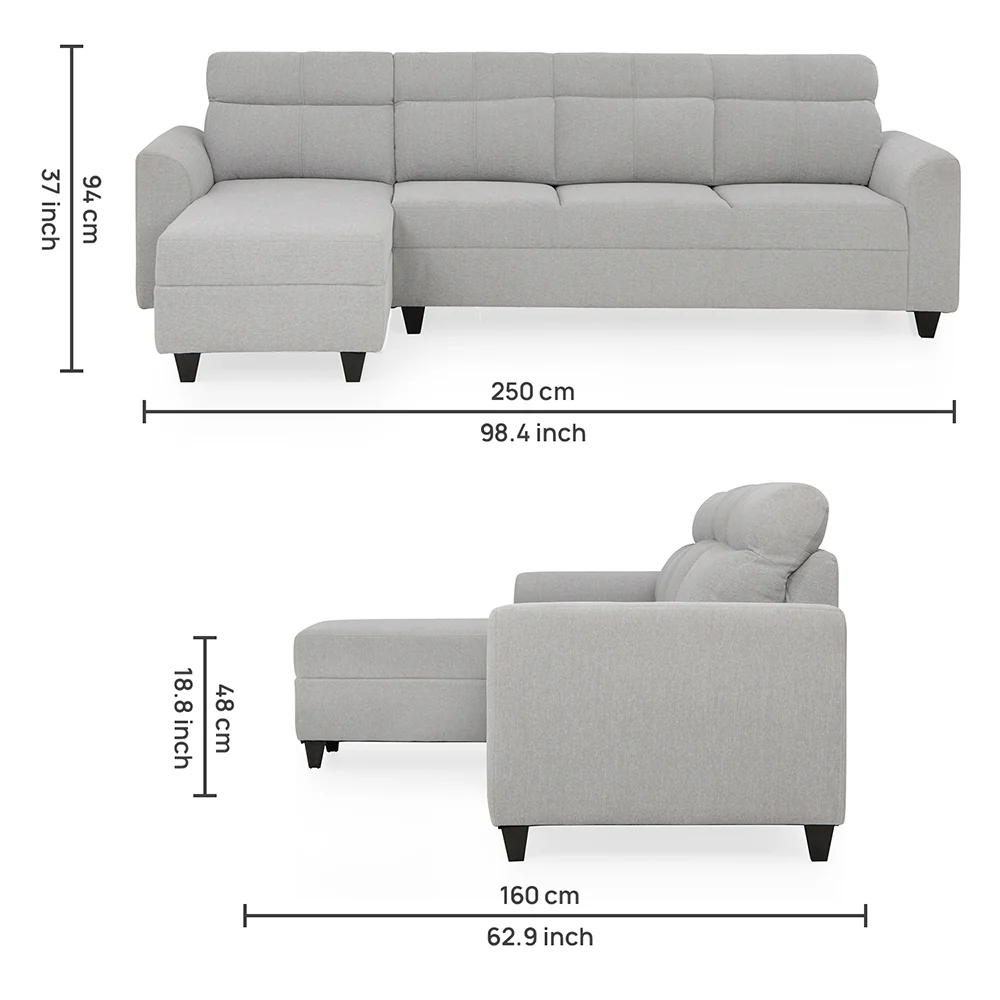 Zivo Plus Cloudy Gray Fabric Sofa Set 3 Seater Sofa with Lounger - Image 13