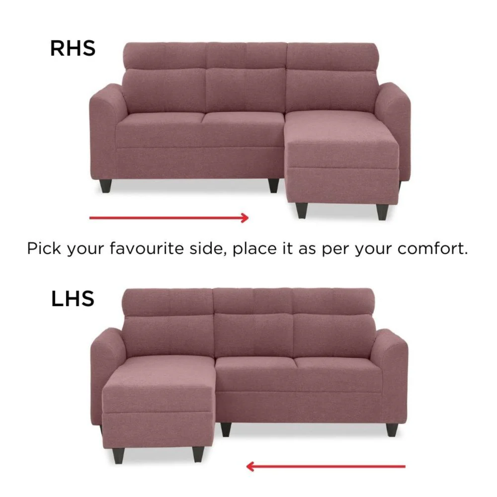 Zivo Plus Dusky Pink Fabric 2 Seater Sofa with Lounger - Image 12