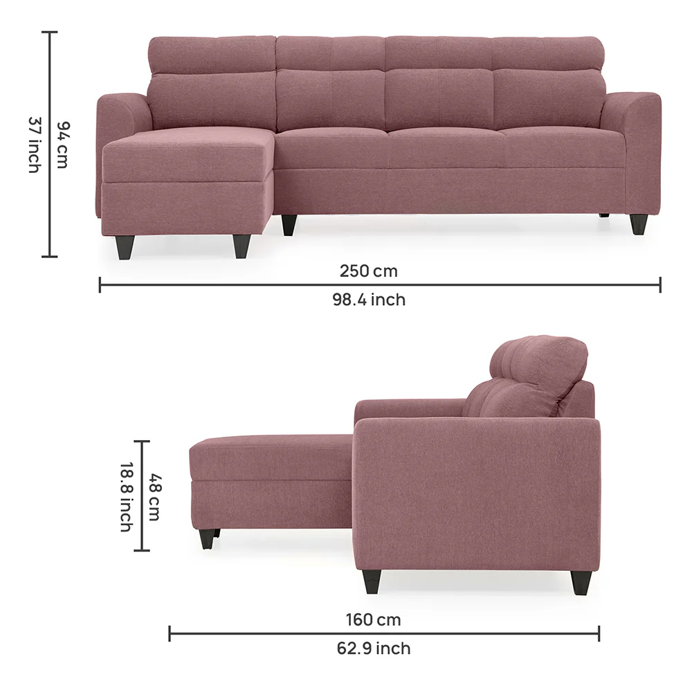 Zivo Plus Dusky Pink Fabric Sofa Set 3 Seater Sofa with Lounger - Image 11