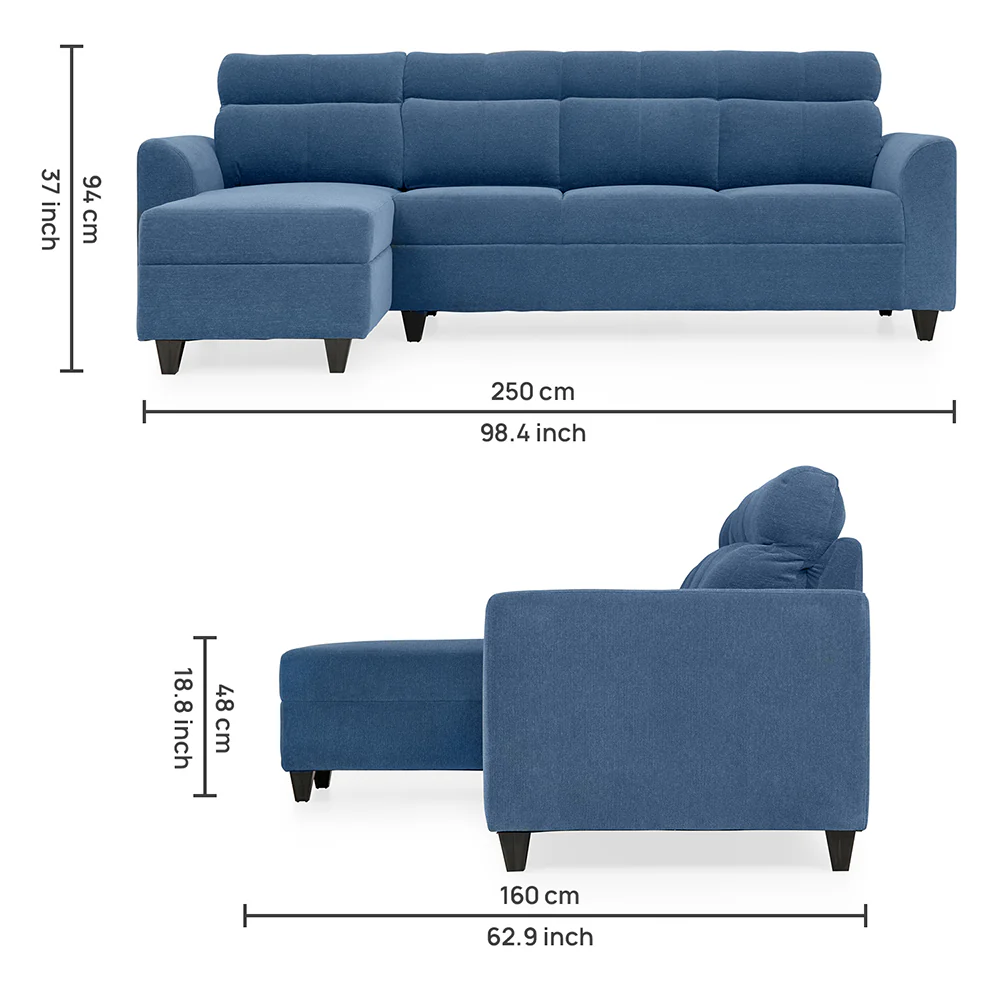 Zivo Plus Twilight Blue Fabric Sofa Set 3 Seater Sofa with Lounger - Image 9
